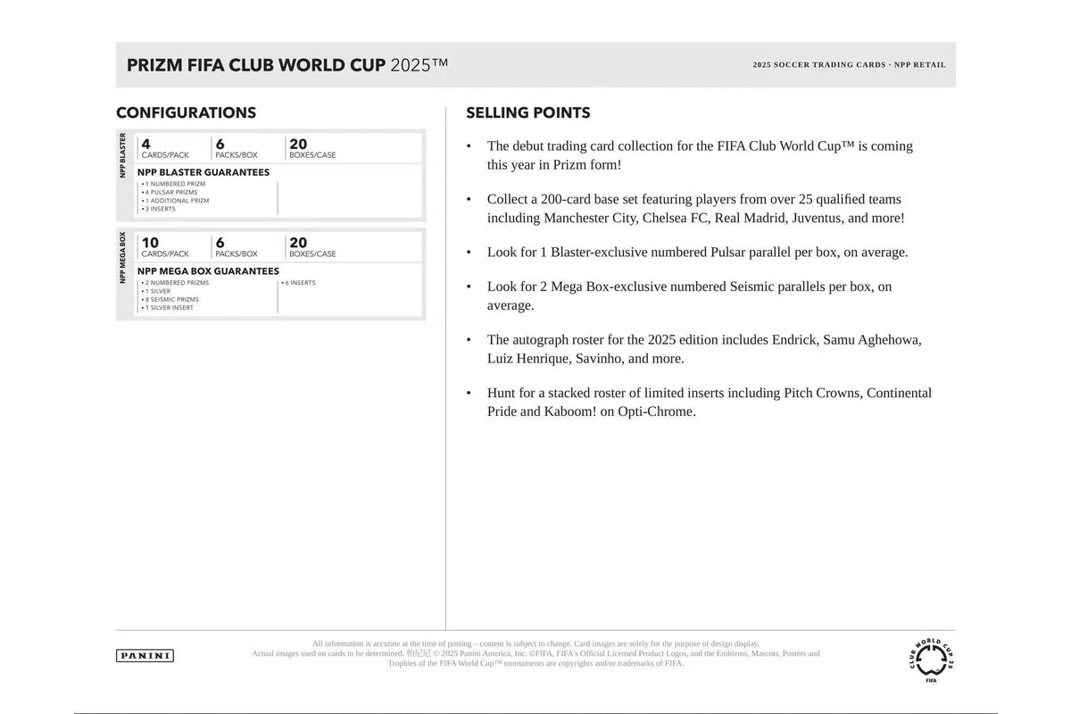2025 Panini Prizm FIFA Club World Cup Soccer Mega Box